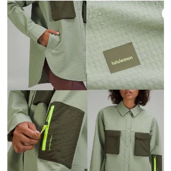 LULULEMON Grid Fleece Hiking Overshirt Olive Green Button-Down Pockets Size 6 - Picture 8 of 8